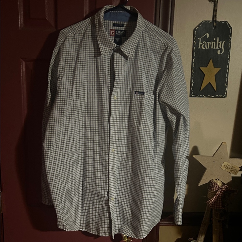 Chaps Men’s White and Blue Windowpane Button-Down Shirt